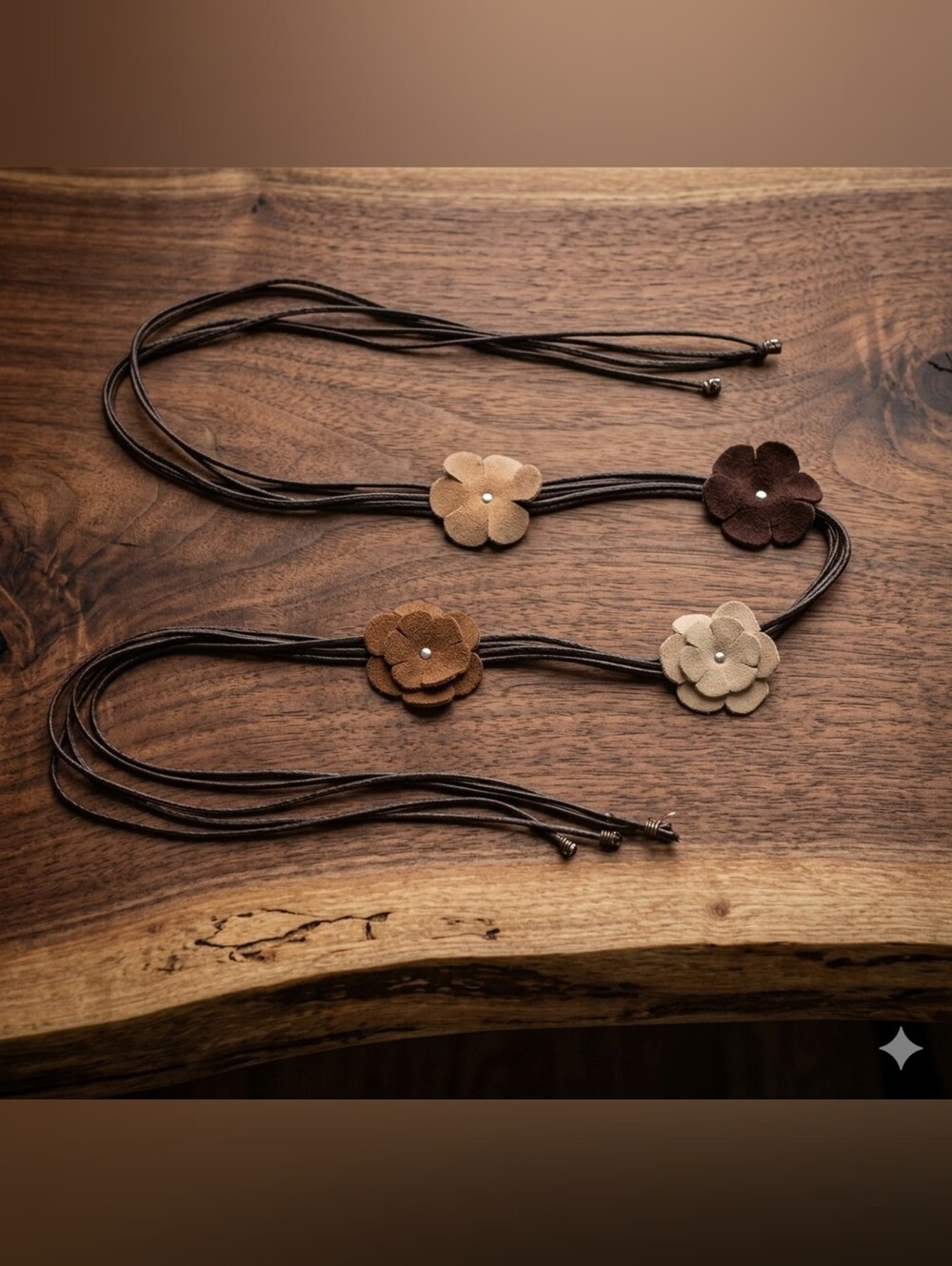 Vintage Multi-Strand Brown Leather Flower Belt